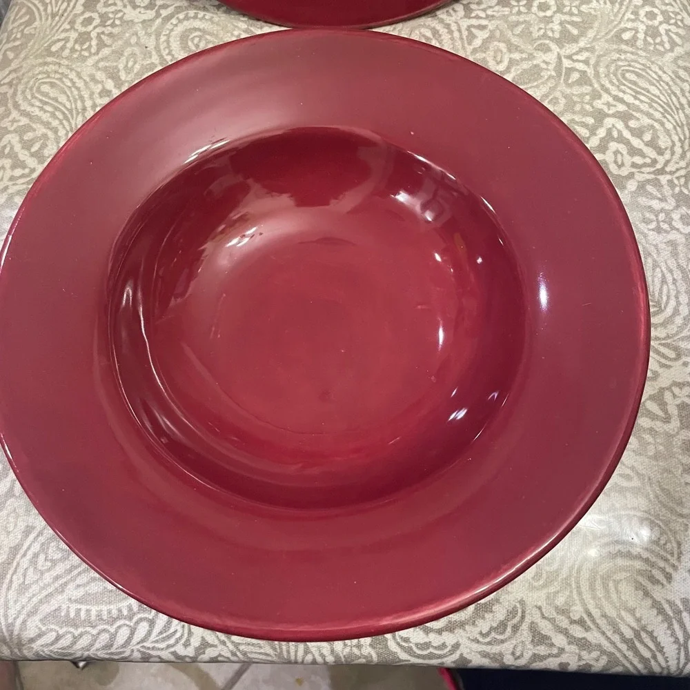 Pottery Barn Sausalito Red Pasta Bowls Set of 2 Stoneware Wide Rim 10